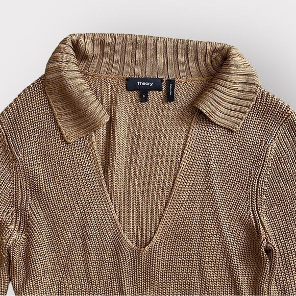 Theory Draped Back Collar Knit Sweater Toffee Brown Size S - Picture 6 of 10